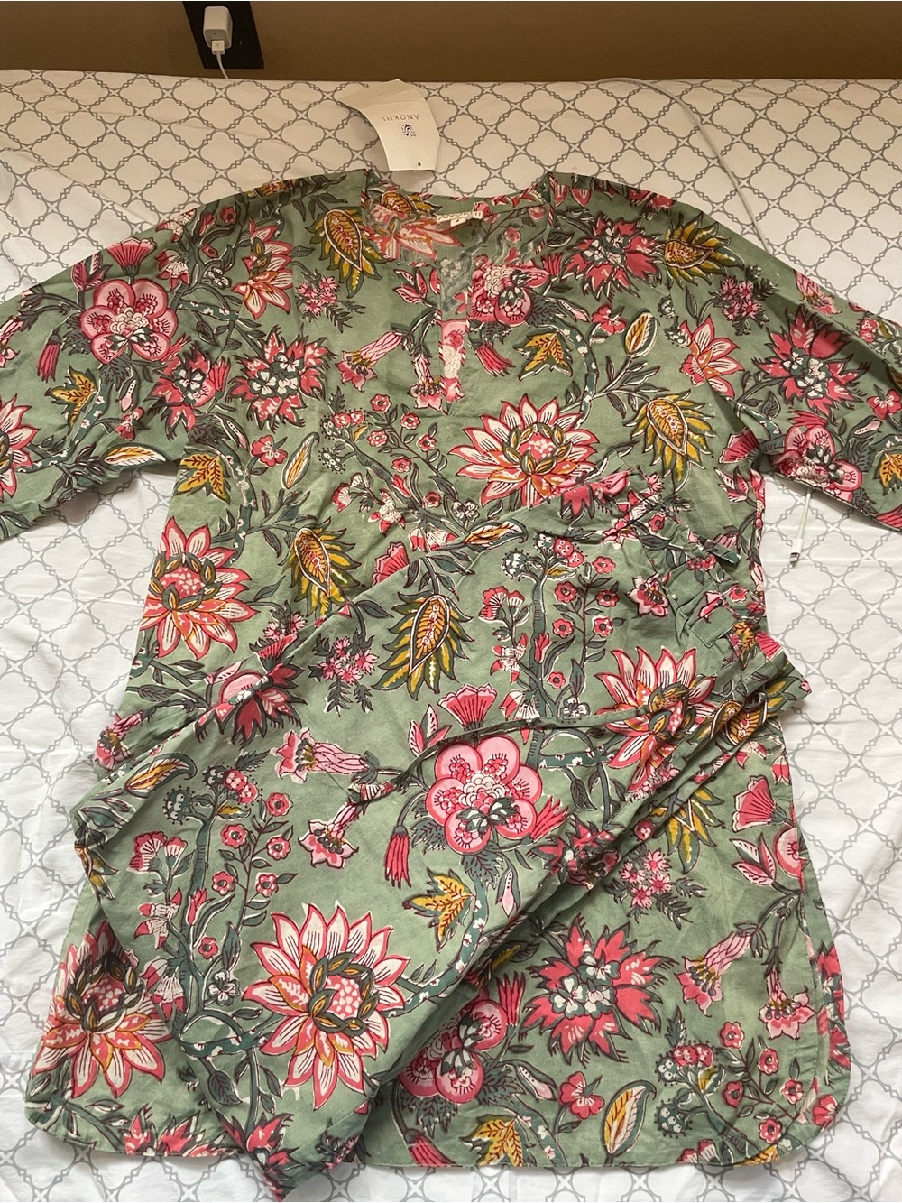 Women’s 100% Cotton Floral Green Tunic Top and Pant Small Matching set